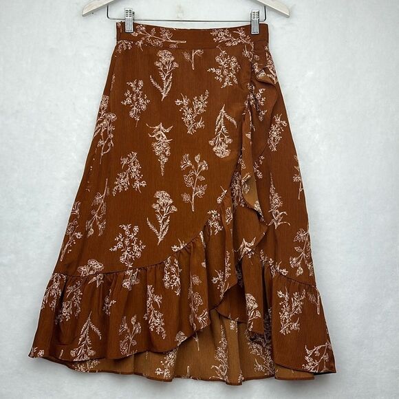FLORAL FRILL WRAP SKIRT Sz XS Ruffle Hem - Picture 1 of 7